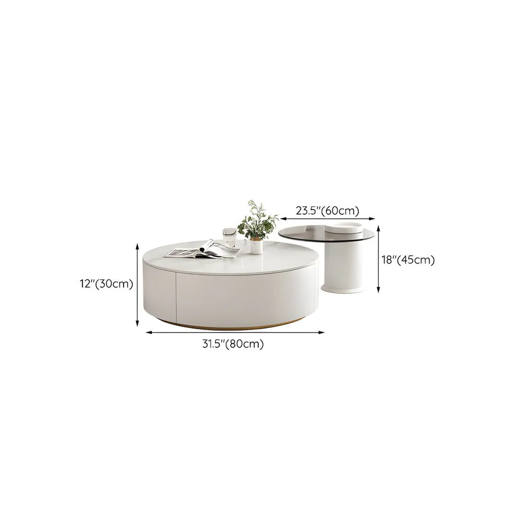 Slate Top White Round Modern Wood Drawer Coffee Table