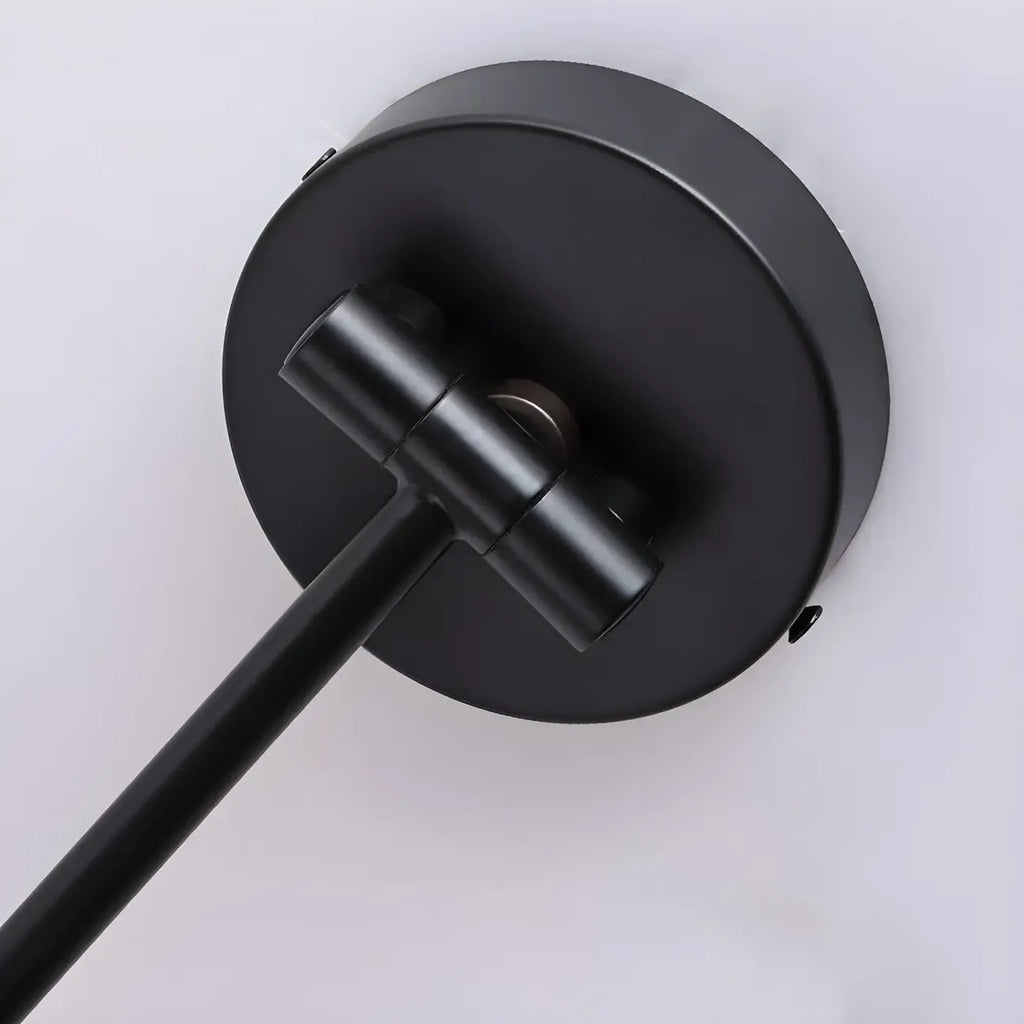 Black Metal Swing Arm Wall Light with Wood Shade