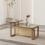 Rectangle Wooden Rattan Coffee Table Set in Natural Finish