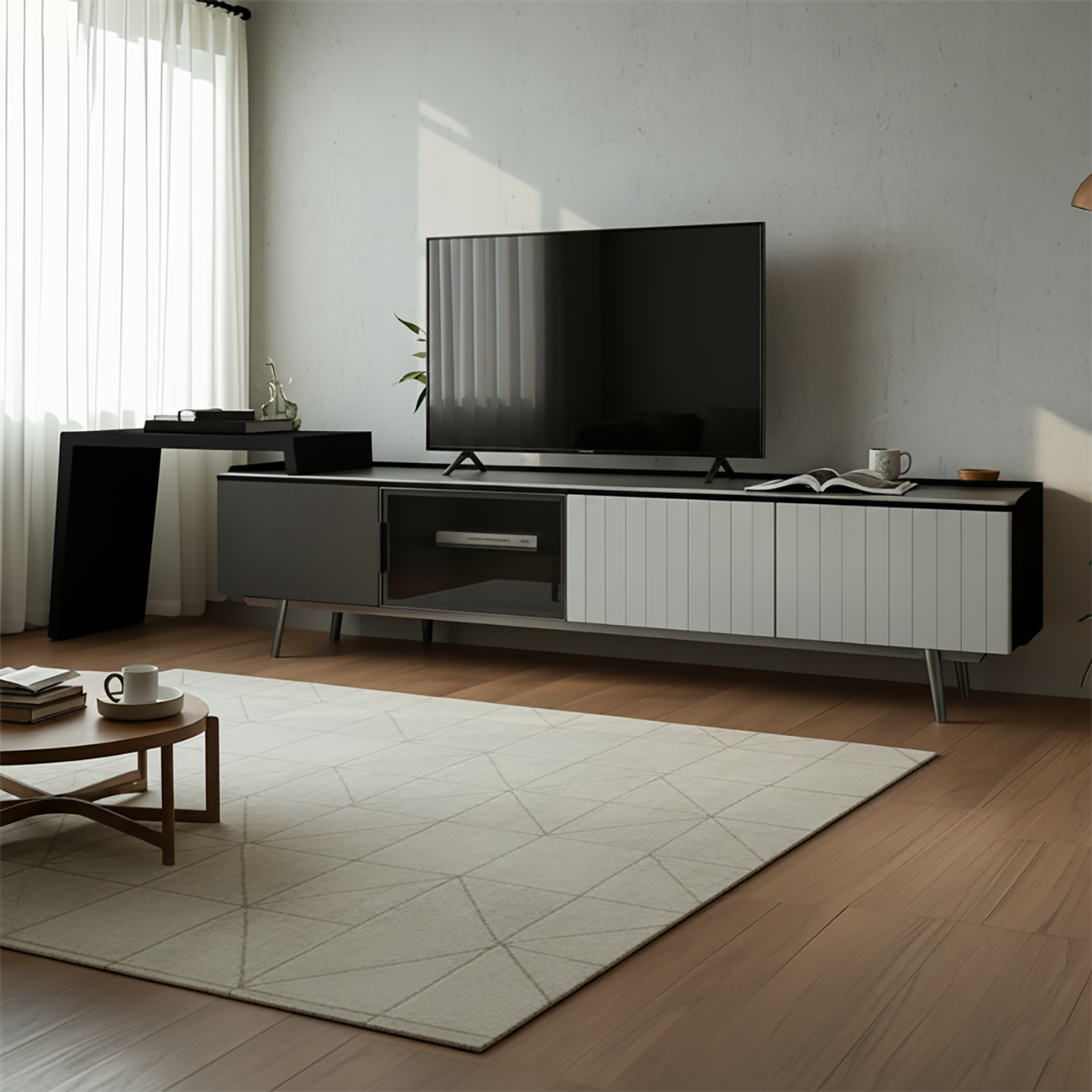 71 Black Stone Side Extension Storage TV Stand with Drawers