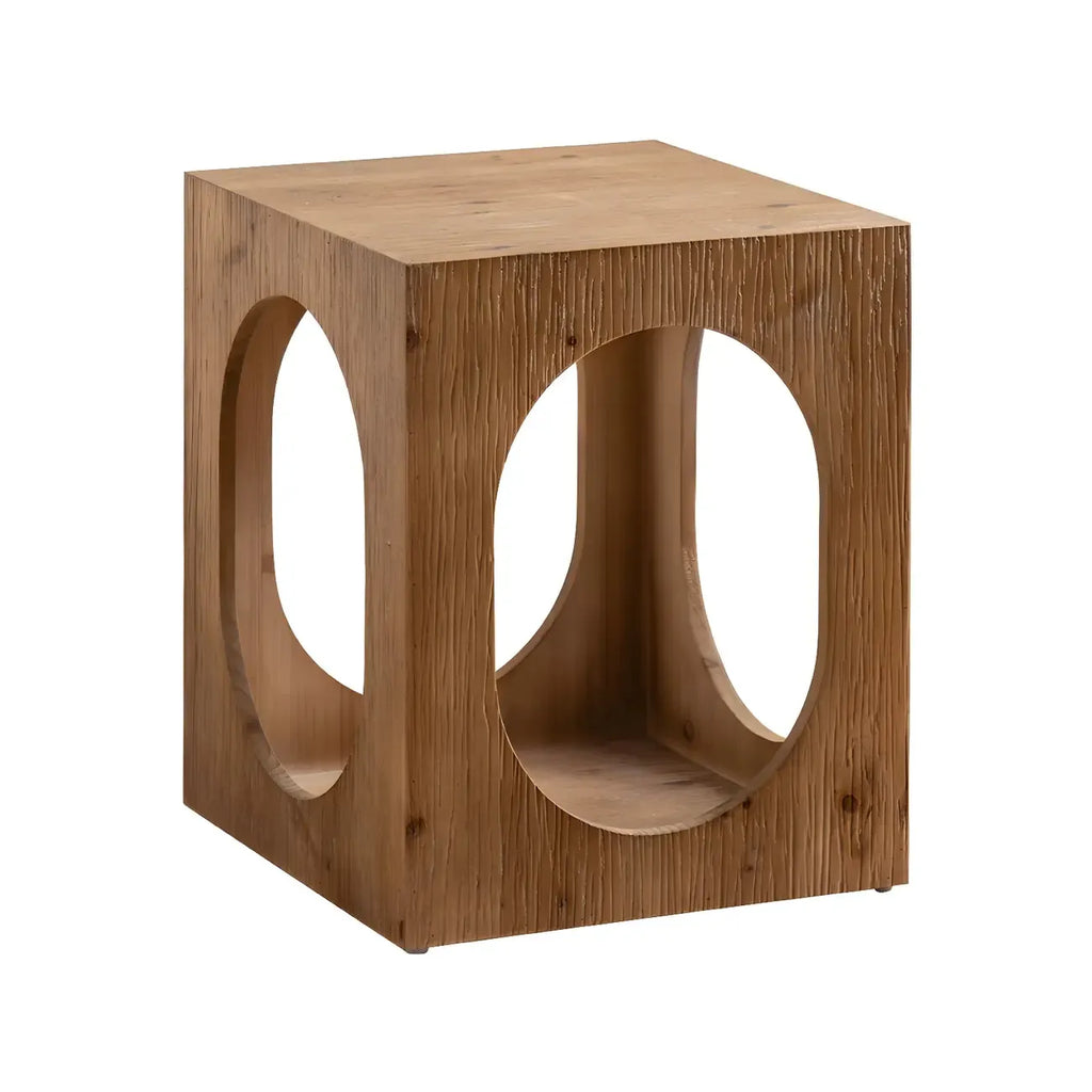 Rustic Square Distressed Wood Side Table with Open Storage