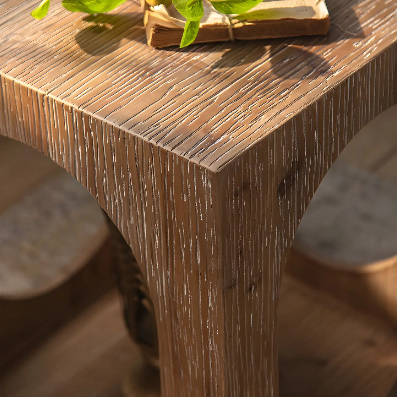 Rustic Square Distressed Wood Side Table with Open Storage