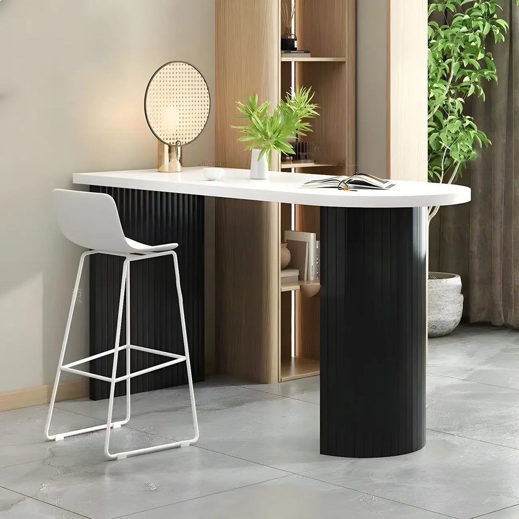 Modern White Free Form Wood Ribbed Metal Bar Tables