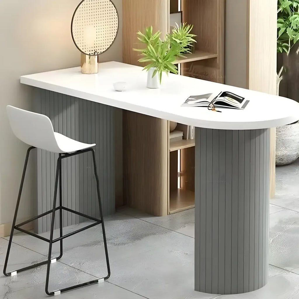 Modern White Free Form Wood Ribbed Metal Bar Tables