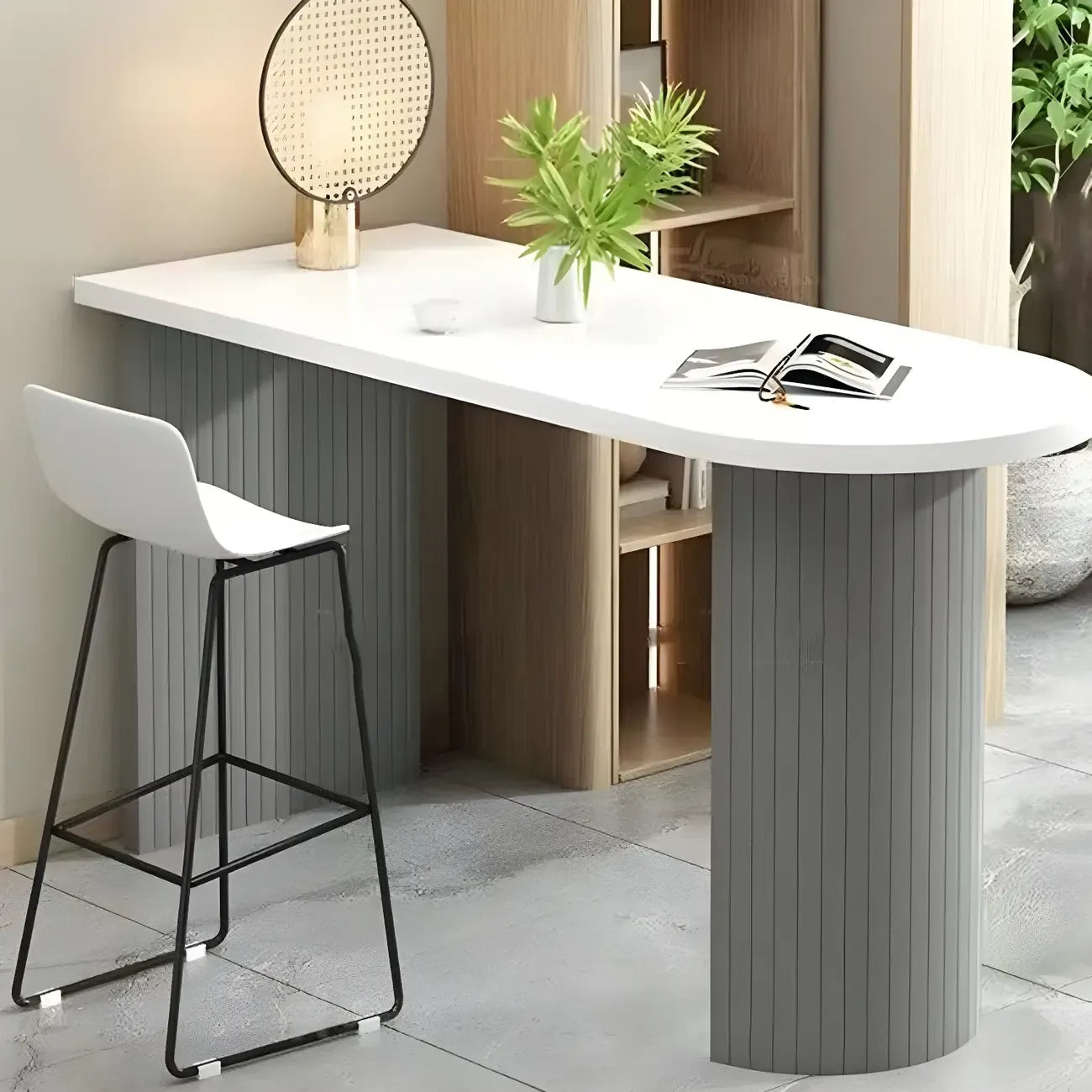 Modern White Free Form Wood Ribbed Metal Bar Tables