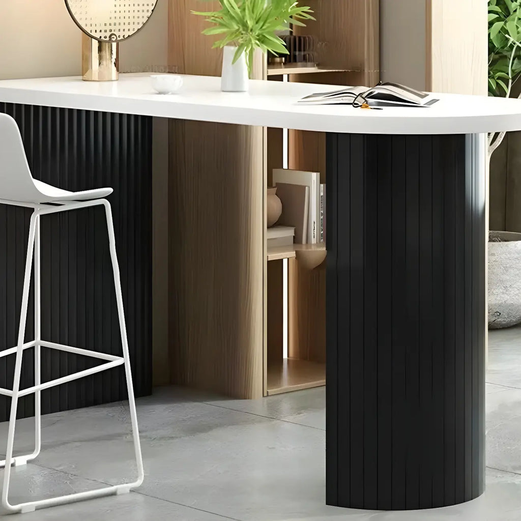 Modern White Free Form Wood Ribbed Metal Bar Tables