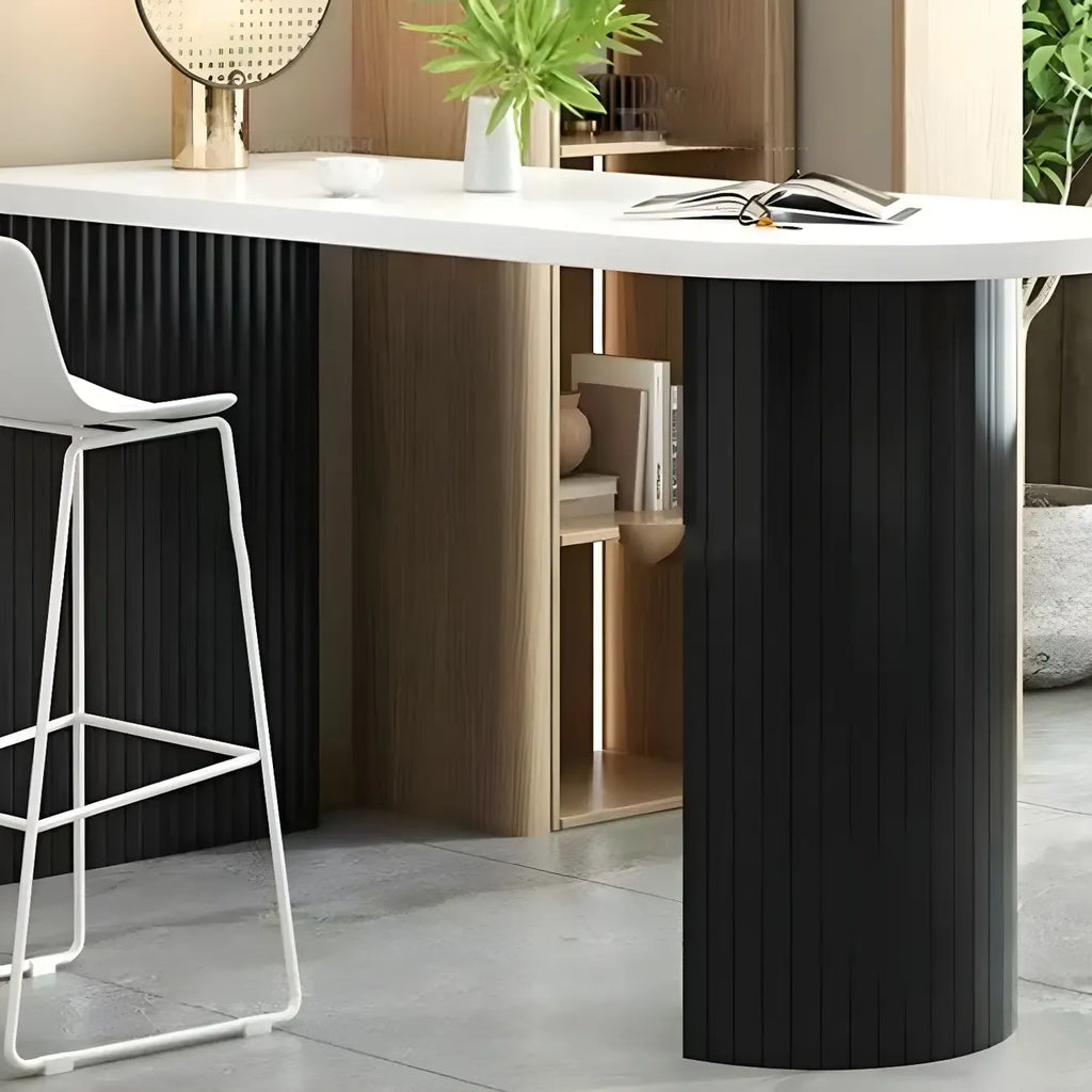 Modern White Free Form Wood Ribbed Metal Bar Tables