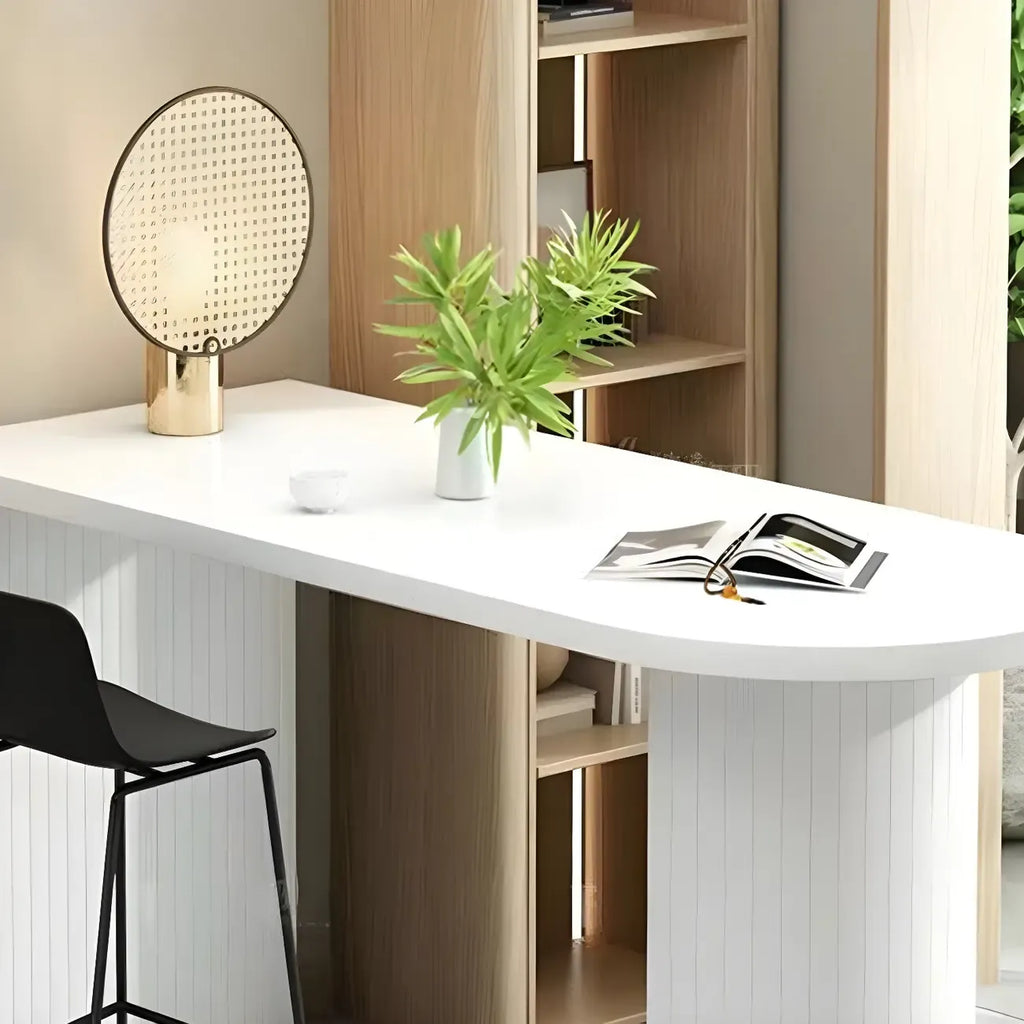 Modern White Free Form Wood Ribbed Metal Bar Tables