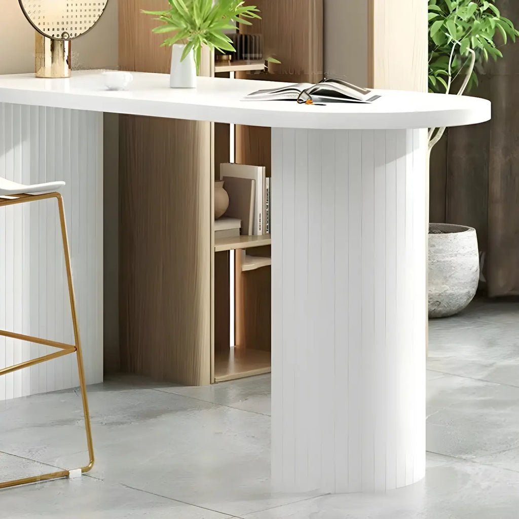 Modern White Free Form Wood Ribbed Metal Bar Tables