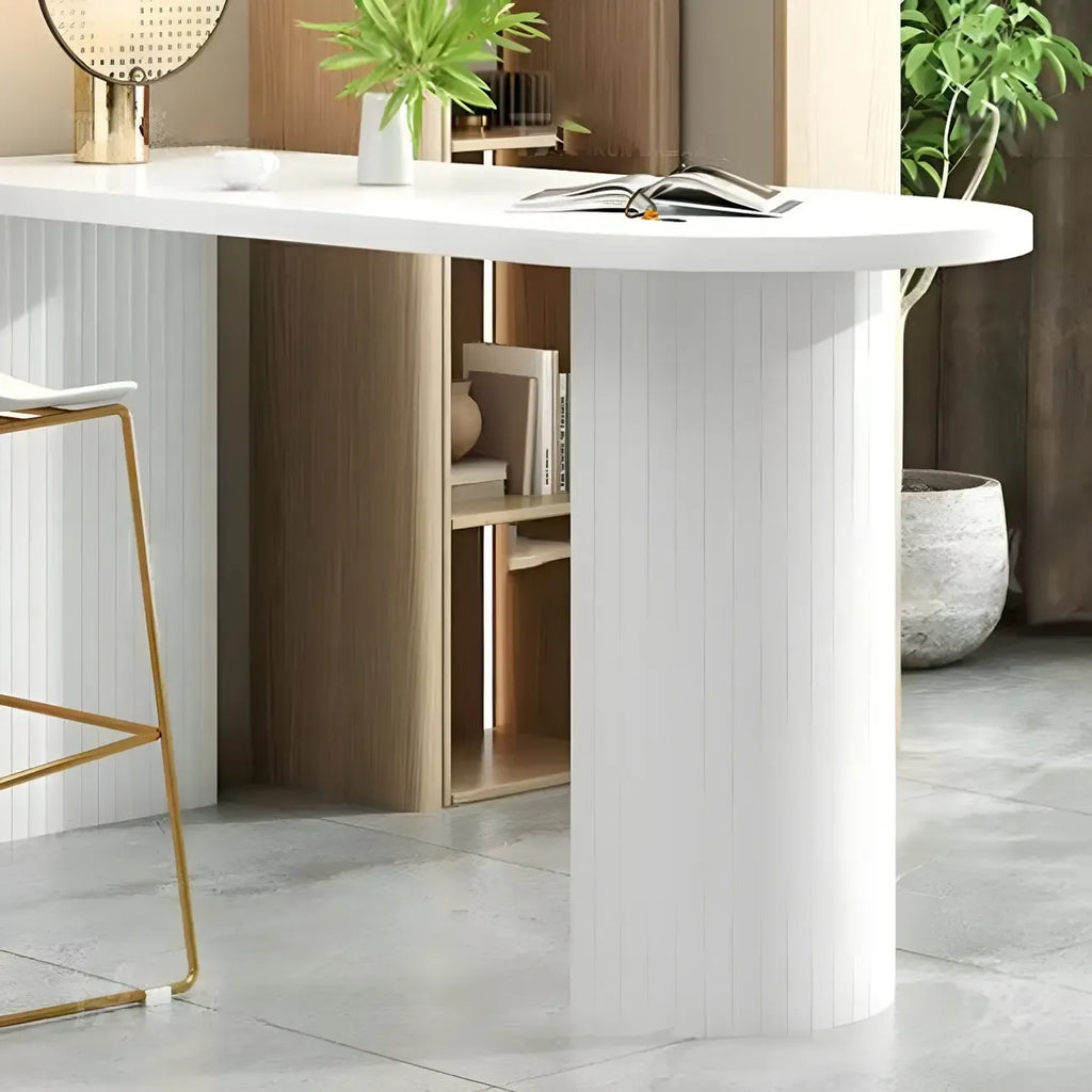 Modern White Free Form Wood Ribbed Metal Bar Tables