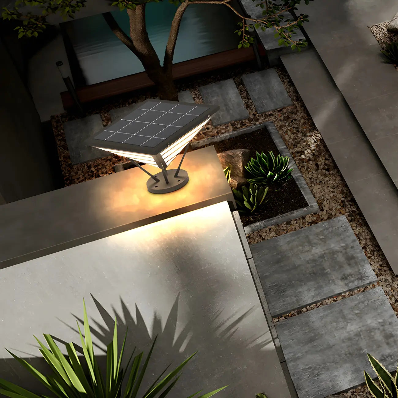 Black Metal Bracket Pyramid Solar Outdoor Post Lights