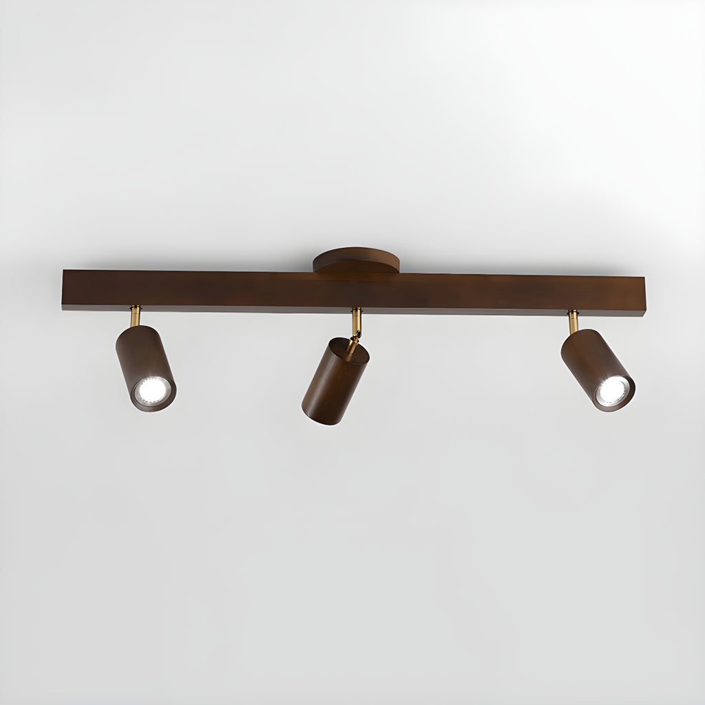 5-Light Wood Track Spotlight Adjustable Semi Flush Mount Ceiling Light