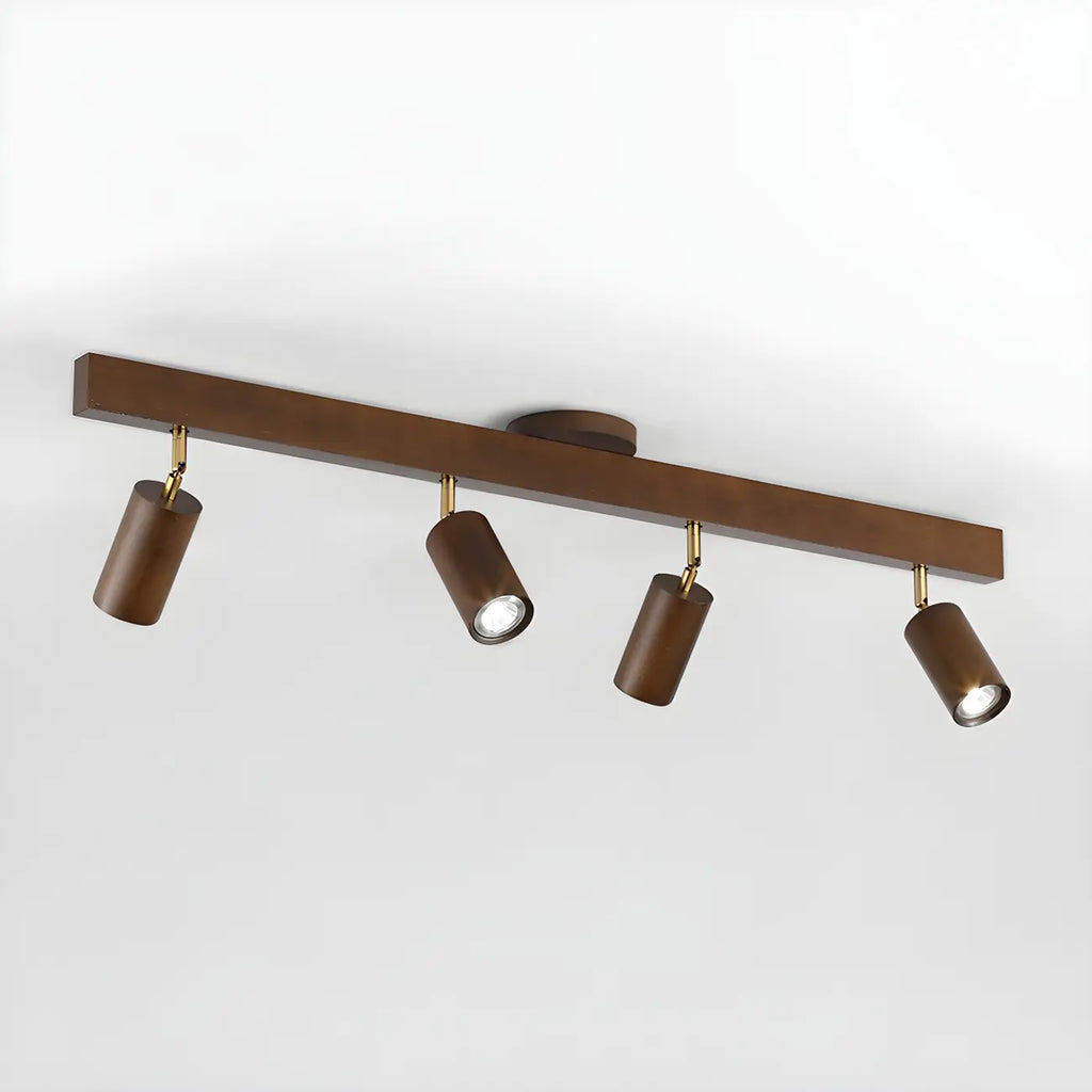 5-Light Wood Track Spotlight Adjustable Semi Flush Mount Ceiling Light