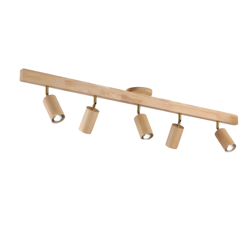 5-Light Wood Track Spotlight Adjustable Semi Flush Mount Ceiling Light