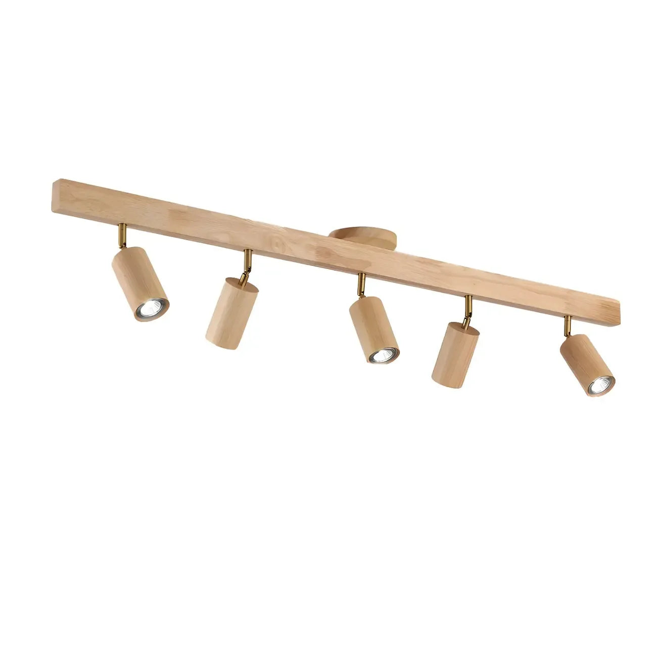 5-Light Wood Track Spotlight Adjustable Semi Flush Mount Ceiling Light