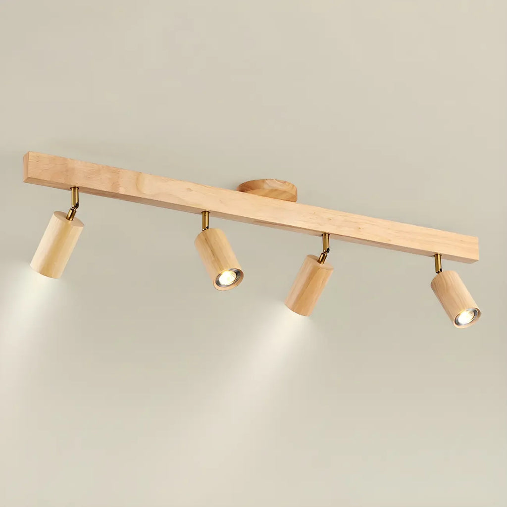 5-Light Wood Track Spotlight Adjustable Semi Flush Mount Ceiling Light