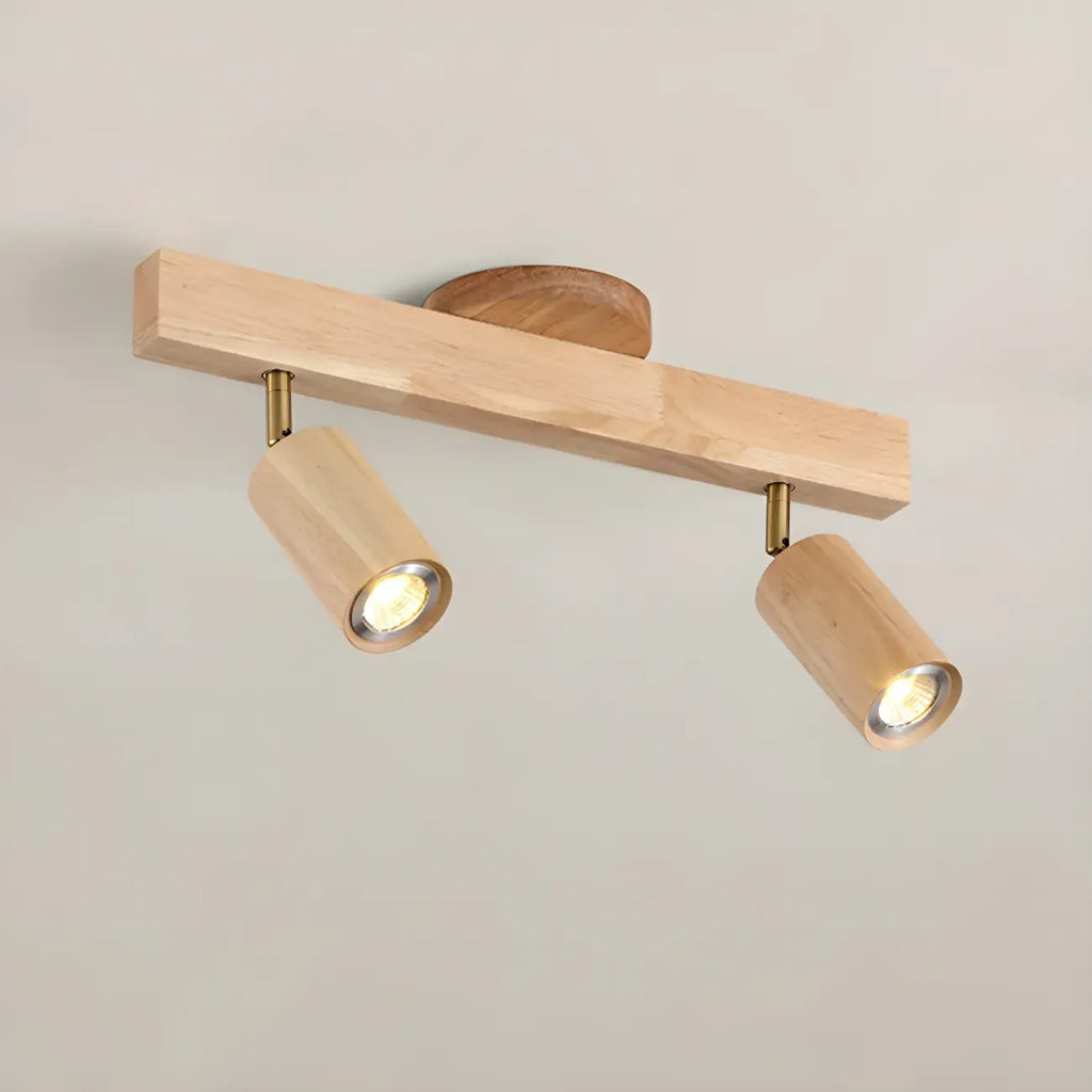 5-Light Wood Track Spotlight Adjustable Semi Flush Mount Ceiling Light