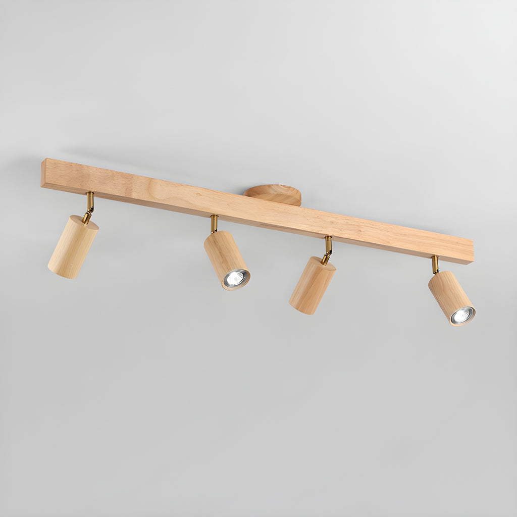 5-Light Wood Track Spotlight Adjustable Semi Flush Mount Ceiling Light