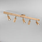 5-Light Wood Track Spotlight Adjustable Semi Flush Mount Ceiling Light