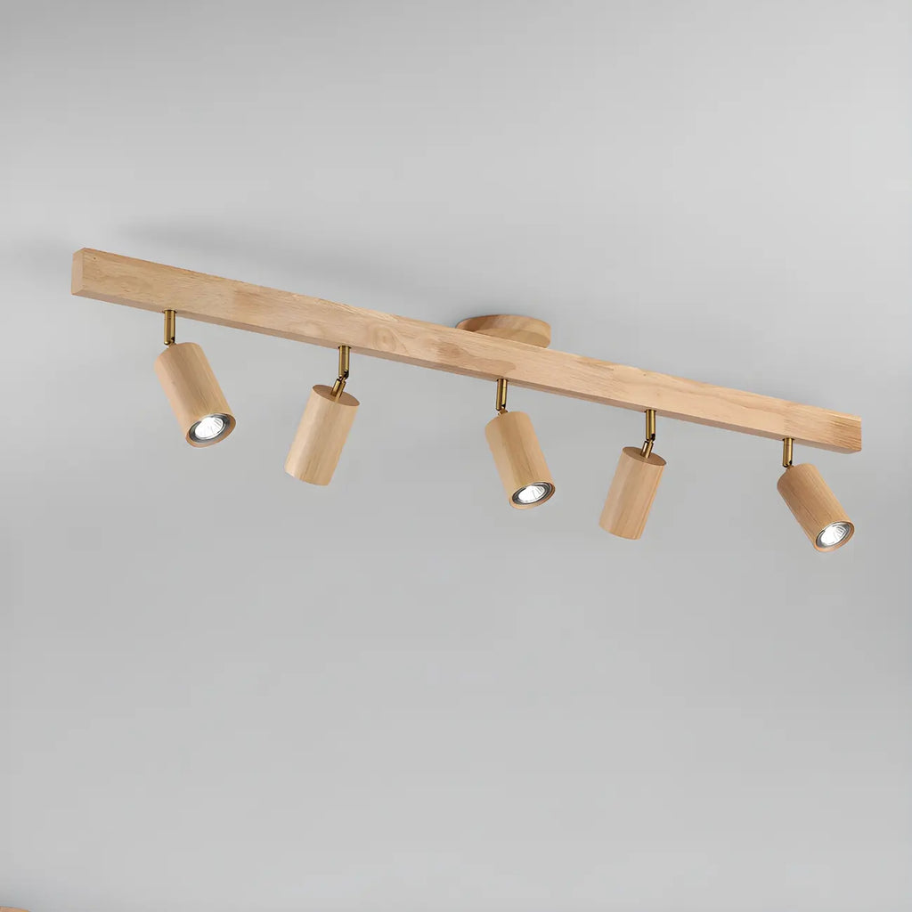 5-Light Wood Track Spotlight Adjustable Semi Flush Mount Ceiling Light