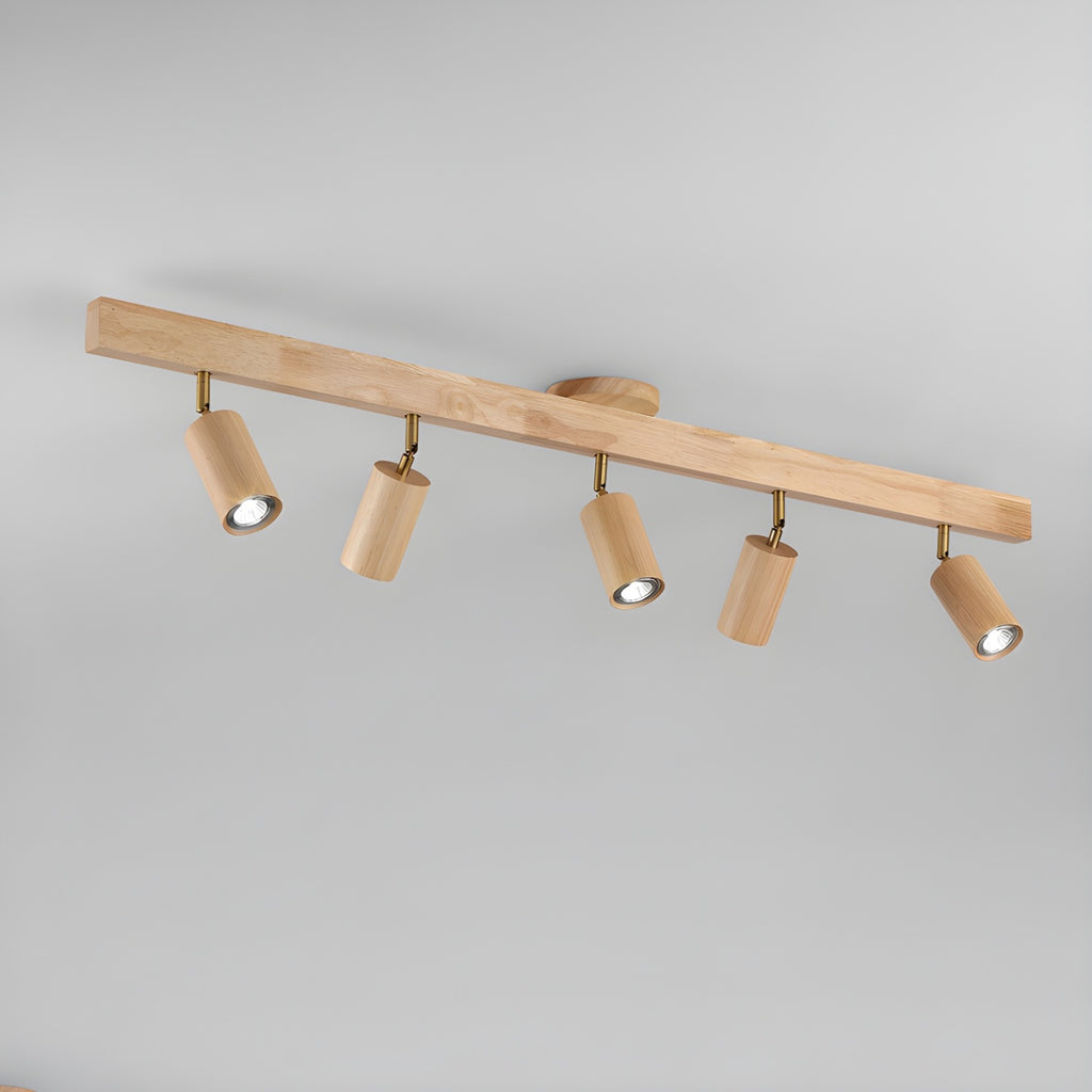 5-Light Wood Track Spotlight Adjustable Semi Flush Mount Ceiling Light
