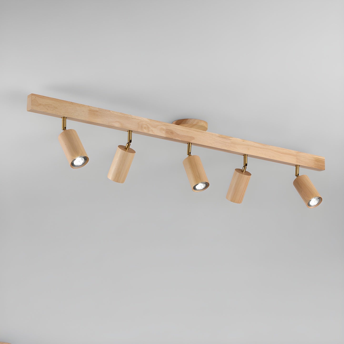5-Light Wood Track Spotlight Adjustable Semi Flush Mount Ceiling Light