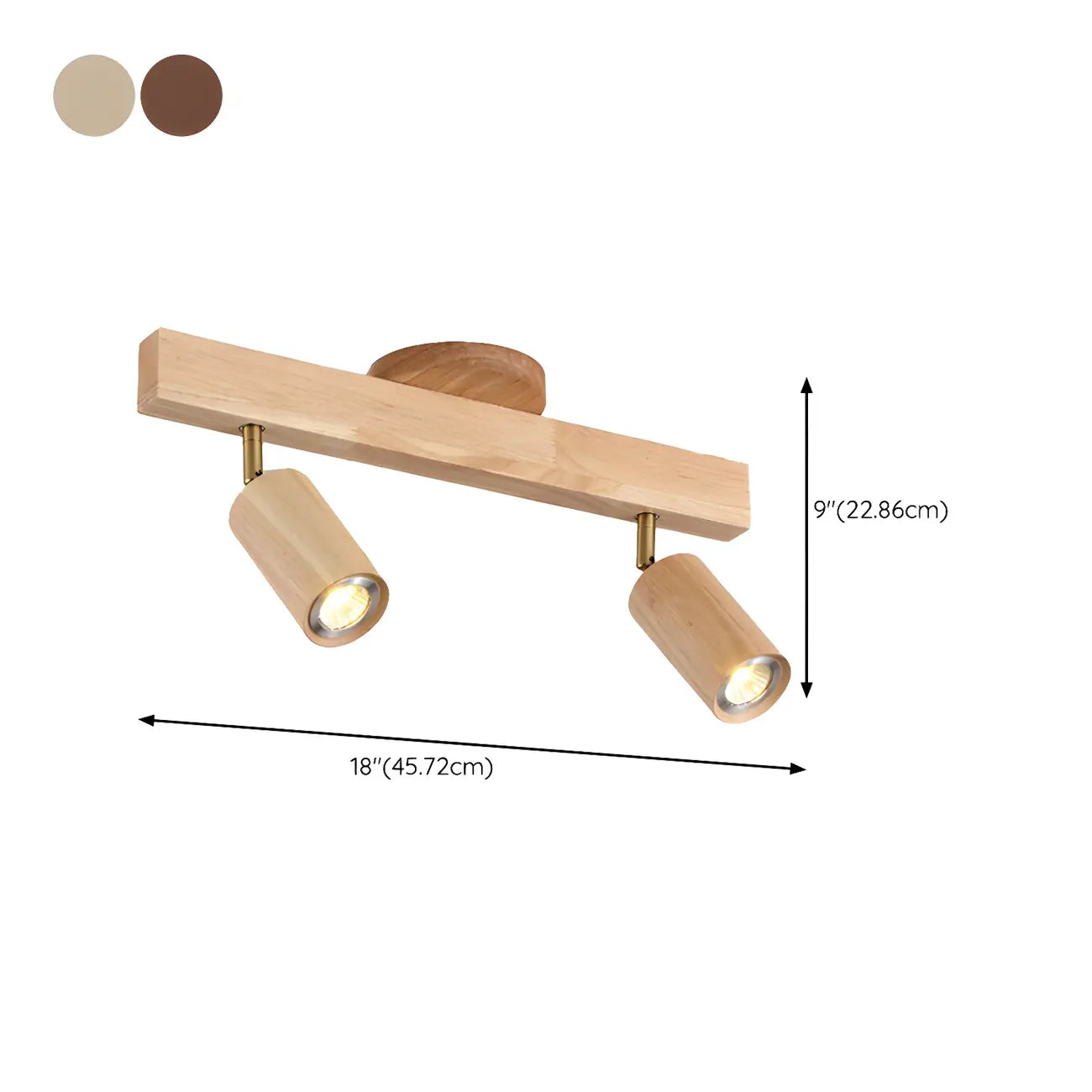 5-Light Wood Track Spotlight Adjustable Semi Flush Mount Ceiling Light