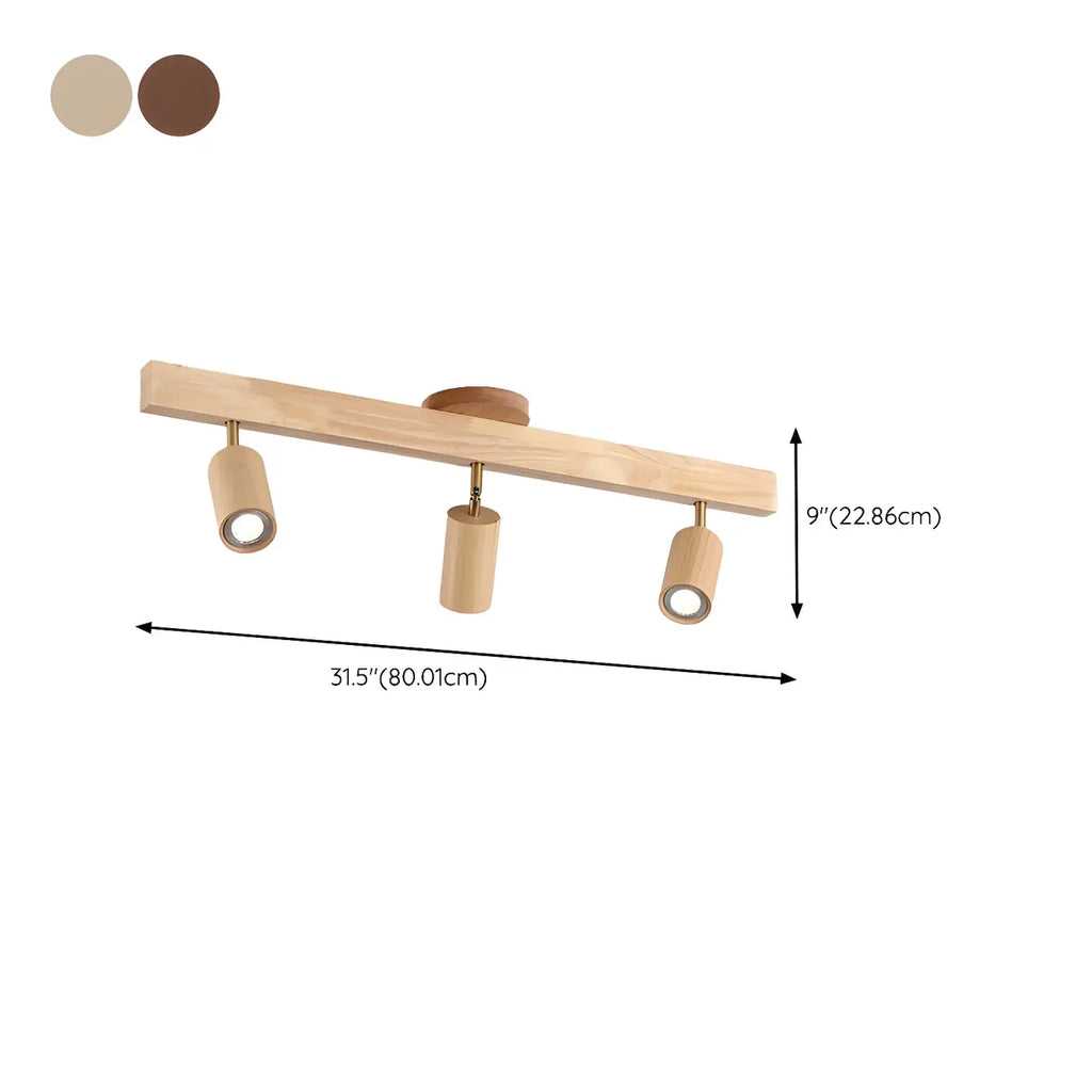 5-Light Wood Track Spotlight Adjustable Semi Flush Mount Ceiling Light