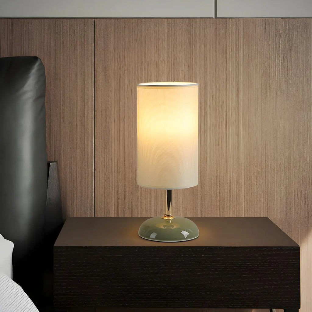 Simple White Cylindrical Fabric Shade LED Ceramic Table Lamp