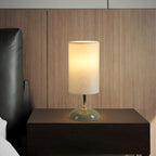 Simple White Cylindrical Fabric Shade LED Ceramic Table Lamp