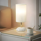 Simple White Cylindrical Fabric Shade LED Ceramic Table Lamp