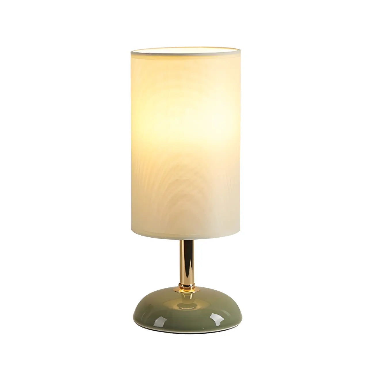Simple White Cylindrical Fabric Shade LED Ceramic Table Lamp