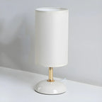 Simple White Cylindrical Fabric Shade LED Ceramic Table Lamp