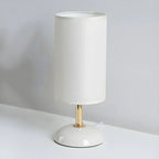 Simple White Cylindrical Fabric Shade LED Ceramic Table Lamp