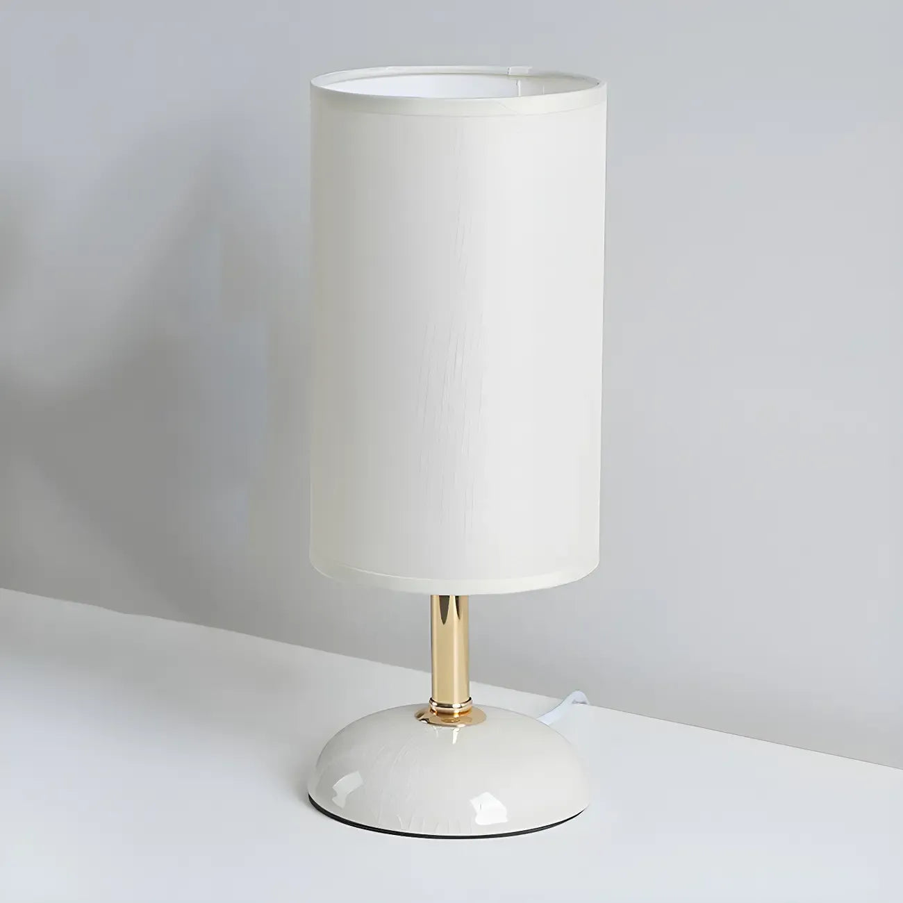 Simple White Cylindrical Fabric Shade LED Ceramic Table Lamp