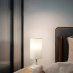 Simple White Cylindrical Fabric Shade LED Ceramic Table Lamp