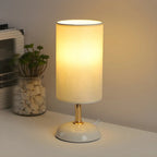 Simple White Cylindrical Fabric Shade LED Ceramic Table Lamp