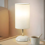 Simple White Cylindrical Fabric Shade LED Ceramic Table Lamp