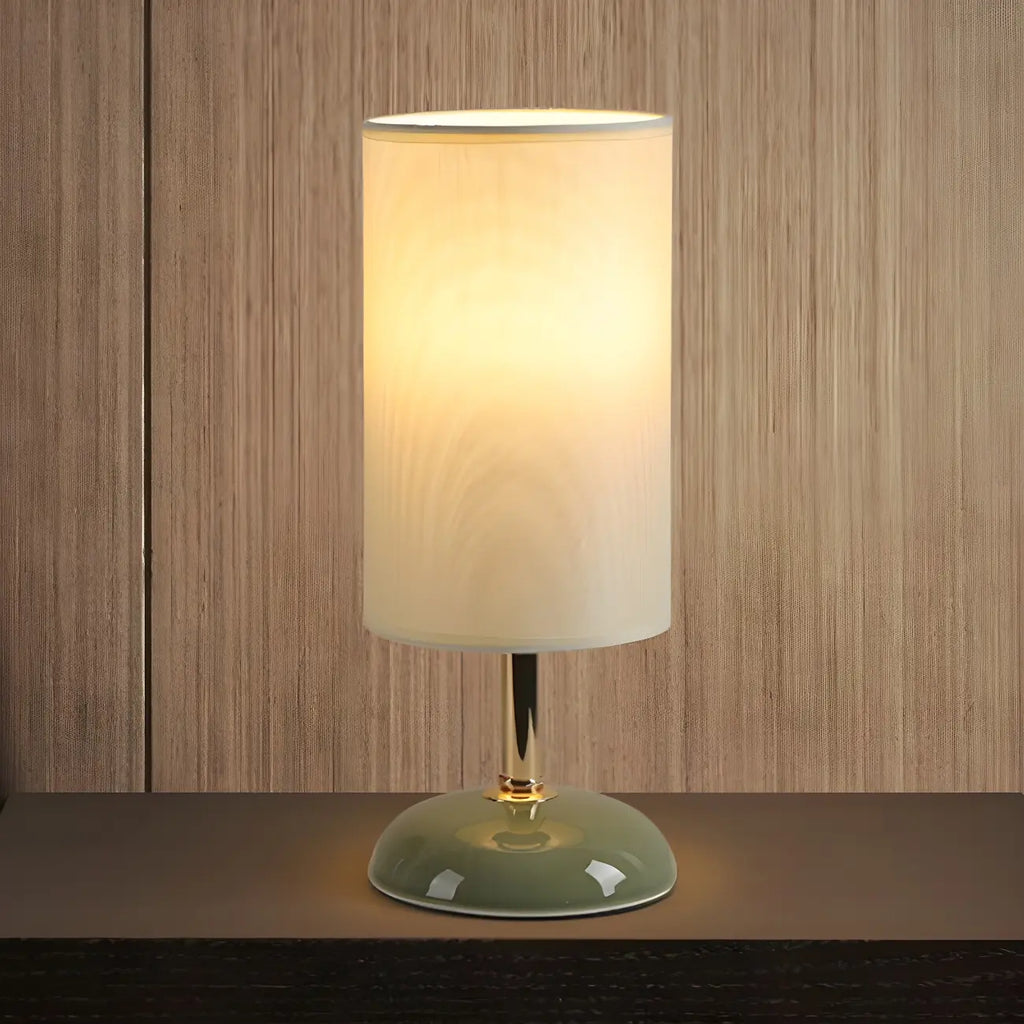 Simple White Cylindrical Fabric Shade LED Ceramic Table Lamp