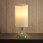 Simple White Cylindrical Fabric Shade LED Ceramic Table Lamp