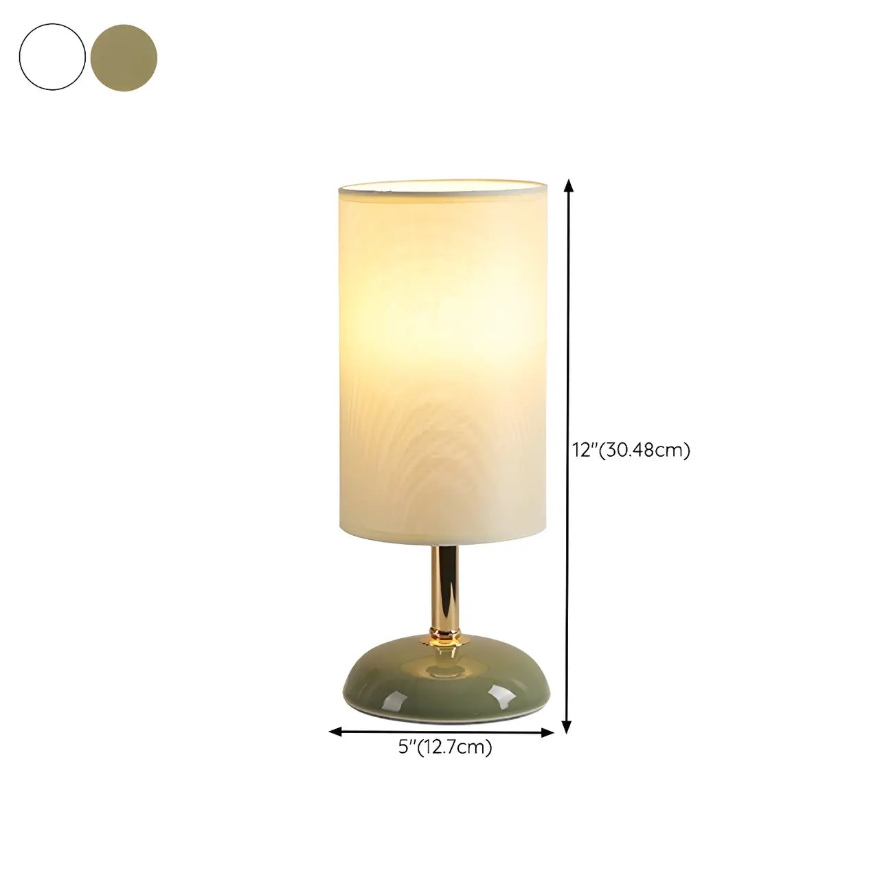 Simple White Cylindrical Fabric Shade LED Ceramic Table Lamp