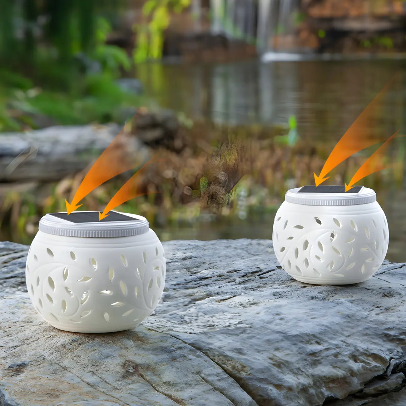 Decorative Hollowed White Ceramic Solar Outdoor Post Lights