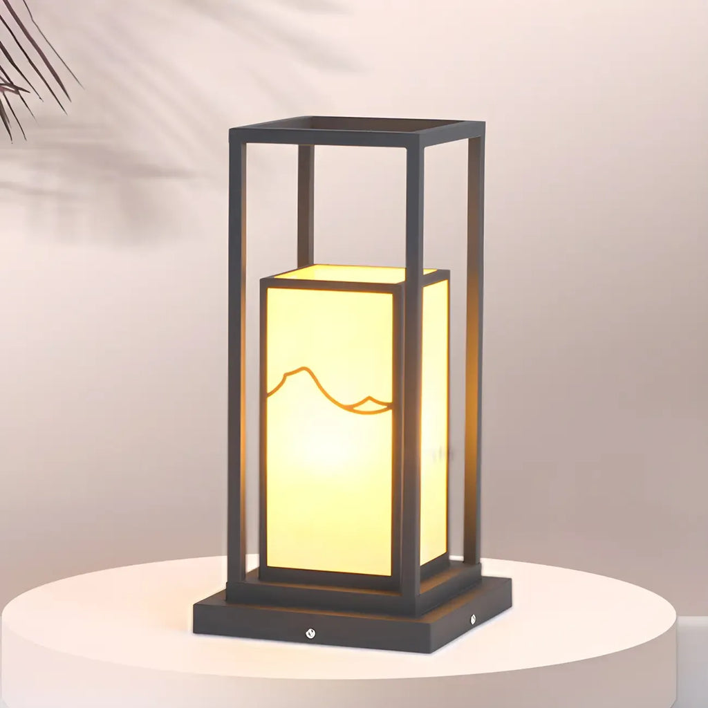 Black Metal Glass Geometric Post Cap Light
