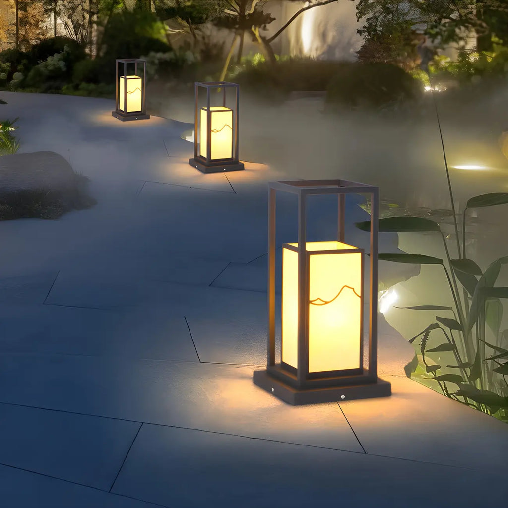 Black Metal Glass Geometric Post Cap Light