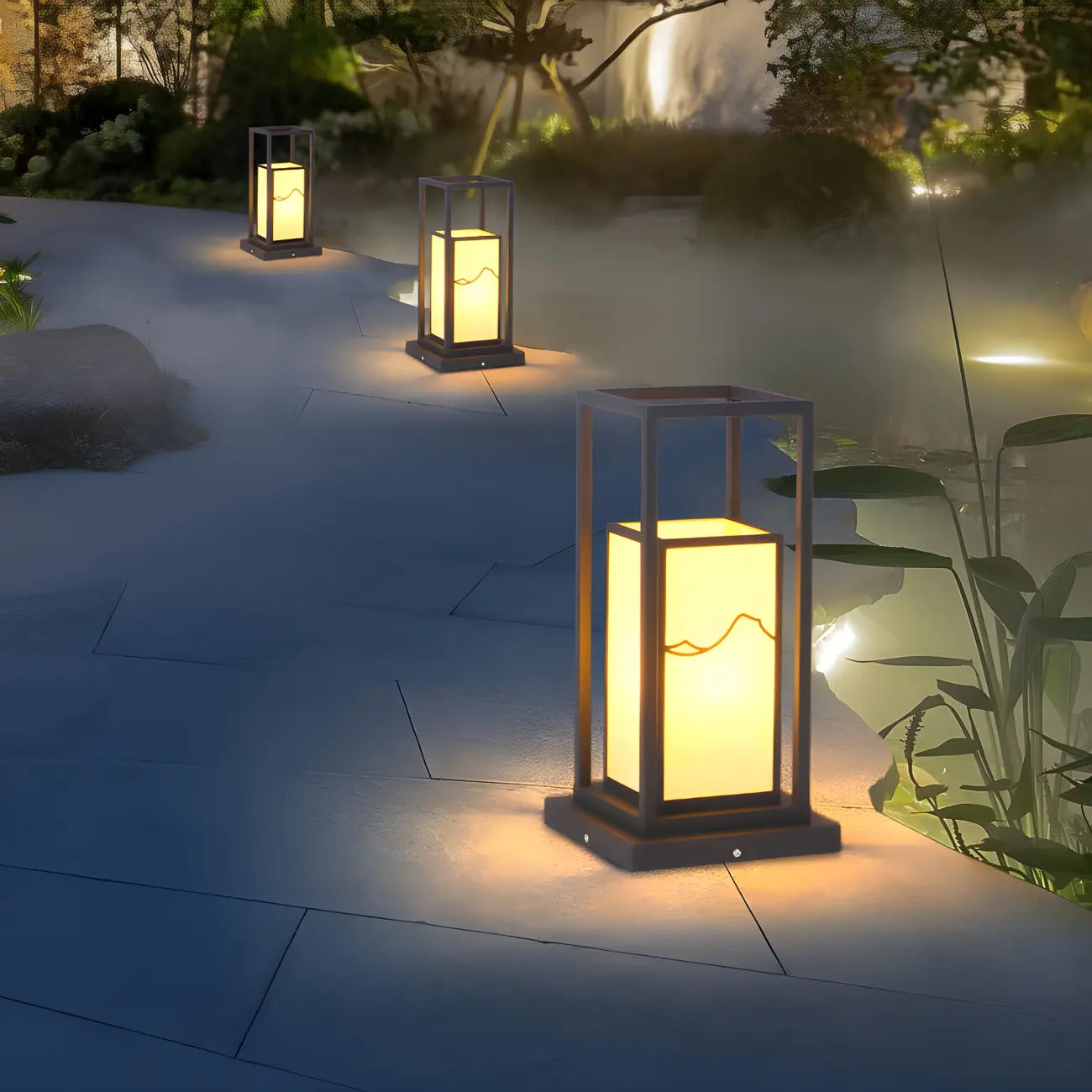 Black Metal Glass Geometric Post Cap Light