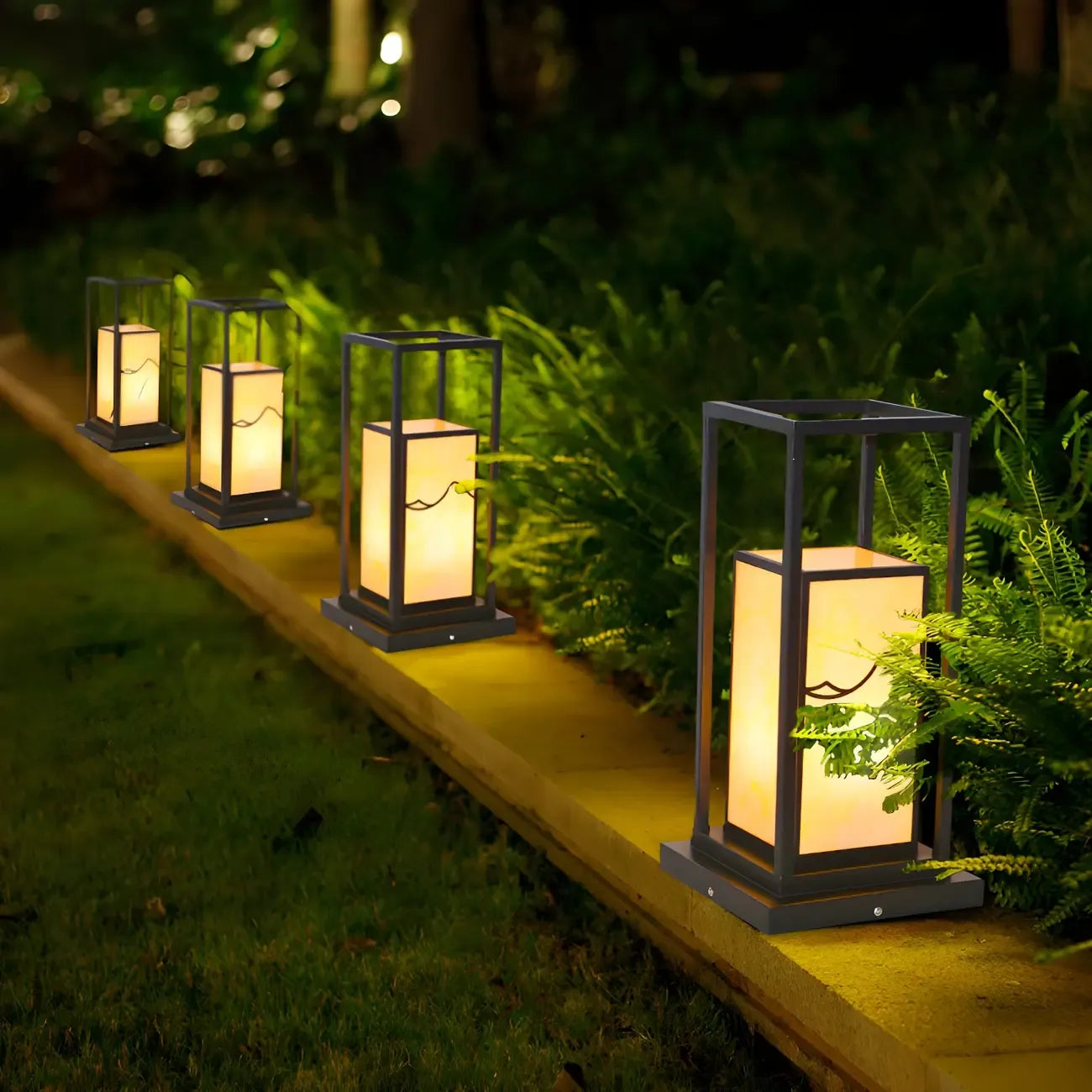 Black Metal Glass Geometric Post Cap Light