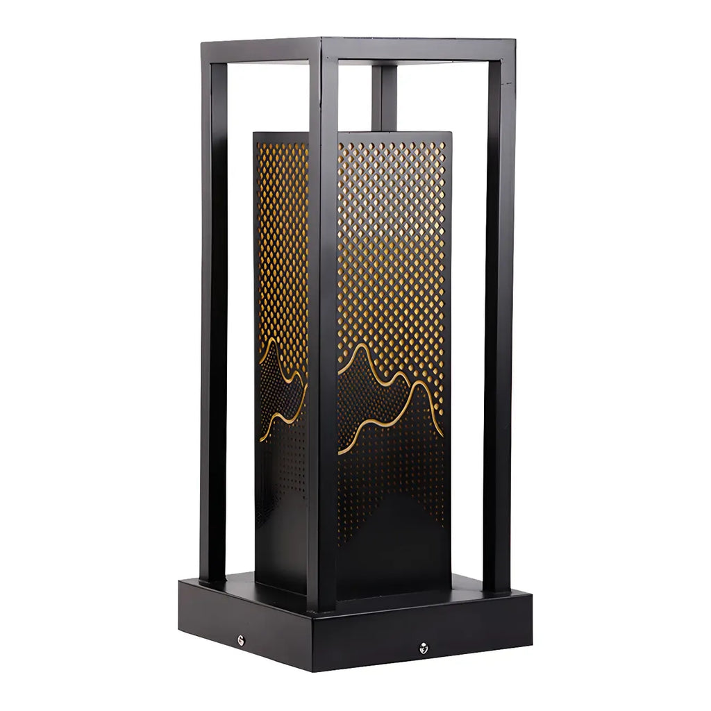 Black Metal Grid Wired Rectangle Post Cap Light