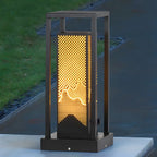 Black Metal Grid Wired Rectangle Post Cap Light