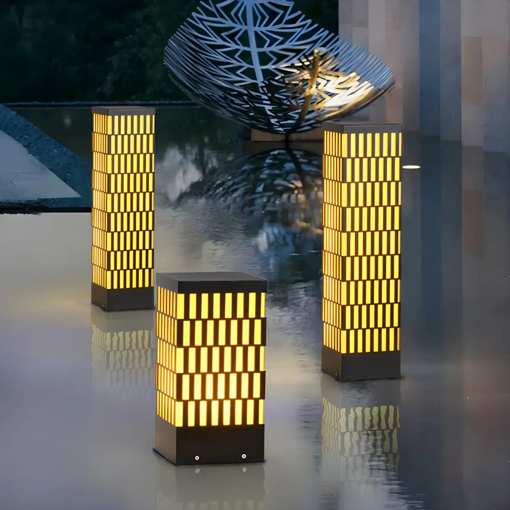 Black Metal Grille Rectangle Warm Light Post Cap Light
