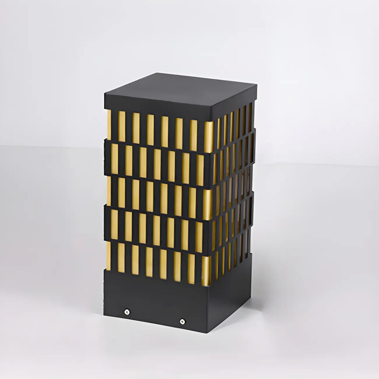 Black Metal Grille Rectangle Warm Light Post Cap Light